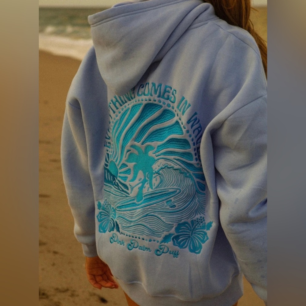 BRAND NEW IN BOX blue pink palm puff hoodie!!